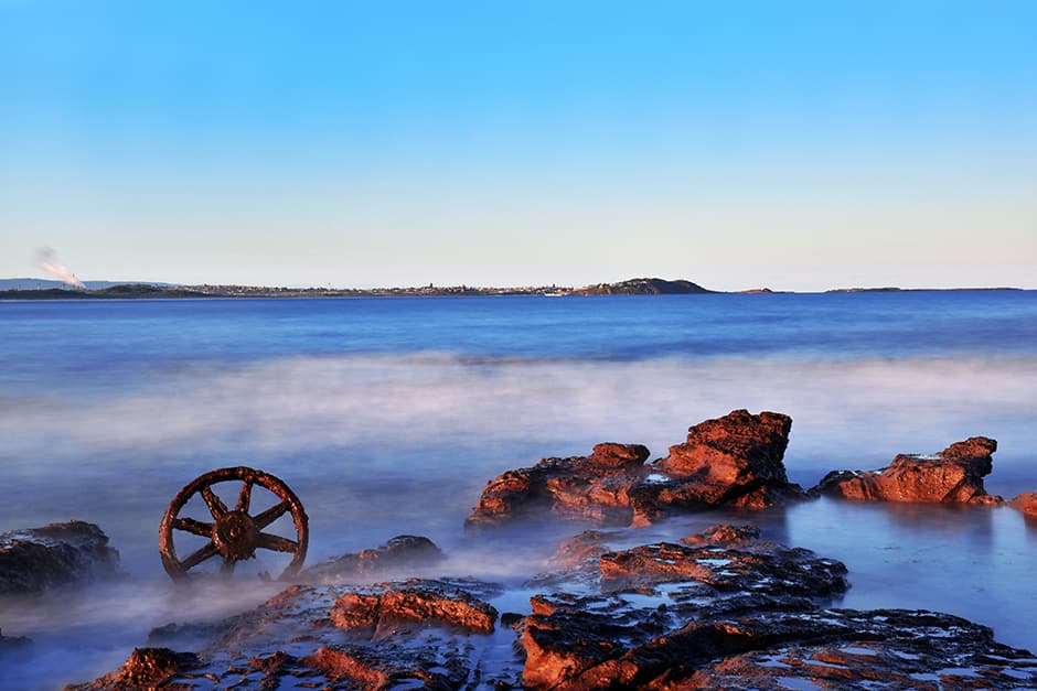 Windang Island with morning mist and rusty wheels